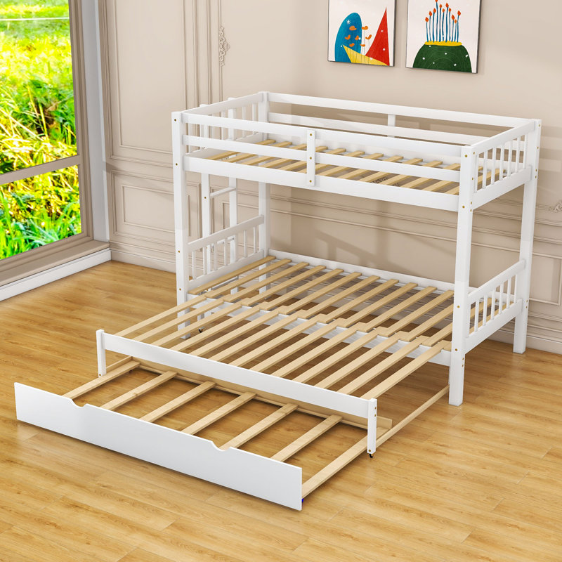 Harriet Bee Twin Over Twin King Wooden Convertible Bunk Bed with Twin Size Trundle